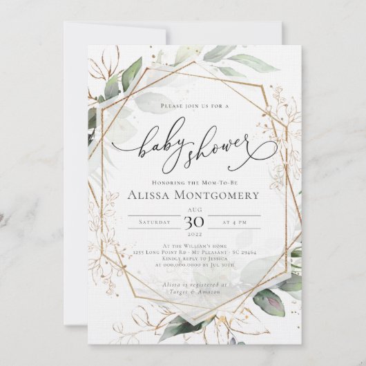 幾何学的金ゴールドベビーシャワー招待状 招待状 (正面)