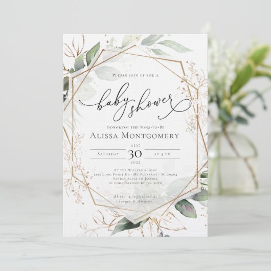 幾何学的金ゴールドベビーシャワー招待状 招待状 (スタンド正面)