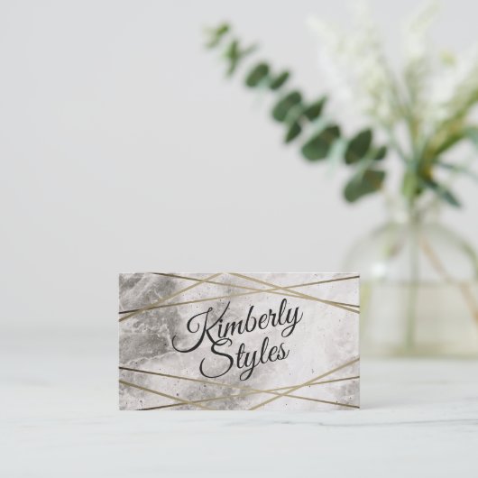 幾何学的金ゴールドホワイトフォイル大理石で輝く 名刺 (スタンド正面)