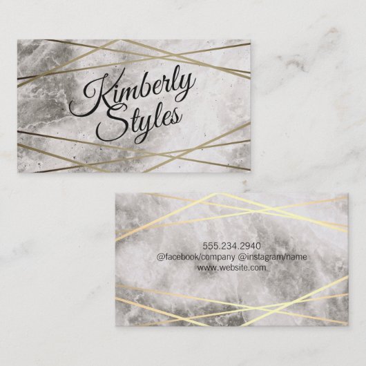 幾何学的金ゴールドホワイトフォイル大理石で輝く 名刺 (正面/裏面)