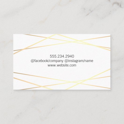 幾何学的金ゴールドホワイトフォイル黒大理石で輝く 名刺 (裏面)