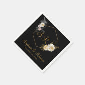 幾何学的金ゴールドモノグラムオンブラック結婚の紙 スタンダードカクテルナプキン (角)