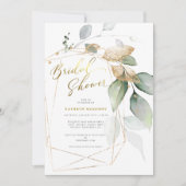 幾何学的金ゴールドユーカリプスグリーンブライダルシャワーI 招待状 (正面)