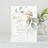 幾何学的金ゴールドユーカリプスグリーンブライダルシャワーI 招待状 (スタンド正面)