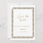 幾何学的金ゴールドラベンダーピンクフローラ日付の保存 招待状 (正面)