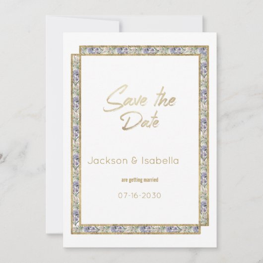 幾何学的金ゴールドラベンダーピンクフローラ日付の保存 招待状 (正面)