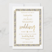 幾何学的金ゴールドラベンダーピンク結婚フローラ 招待状 (正面)