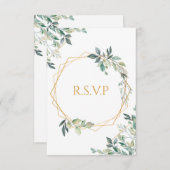 幾何学的金ゴールドリーフウェディングRSVPカード 出欠カード (正面/裏面)