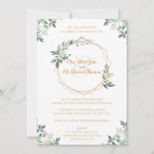 幾何学的金ゴールドリーフ結婚式招待状