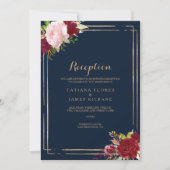 幾何学的金ゴールド及び赤ウェディング受付カード 招待状 (正面)