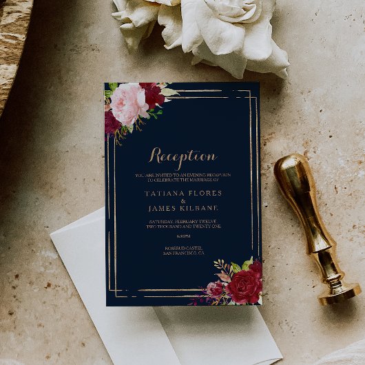 幾何学的金ゴールド及び赤ウェディング受付カード 招待状