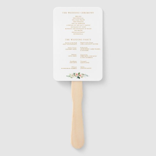 幾何学的金ゴールド及び赤面フローラ結婚式プログラム ハンドファン (裏面)