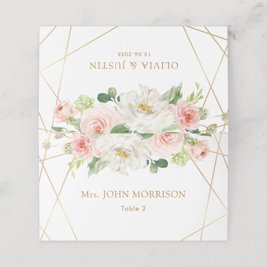幾何学的金ゴールド及び赤面結婚フローラの座席表 プレイスカード (外部開封)