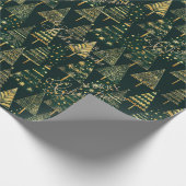 幾何学的金ゴールド松の木グリーンクリスマス金ゴールド ラッピングペーパー (角)