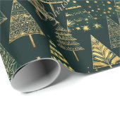 幾何学的金ゴールド松の木グリーンクリスマス金ゴールド ラッピングペーパー (ロールコーナー)