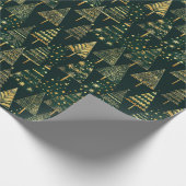 幾何学的金ゴールド松の木グリーンクリスマス ラッピングペーパー (角)