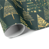 幾何学的金ゴールド松の木グリーンクリスマス ラッピングペーパー (ロールコーナー)