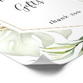 幾何学的金ゴールド熱帯グリーンカードとギフトサイン ポスター (角)