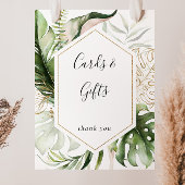 幾何学的金ゴールド熱帯グリーンカードとギフトサイン ポスター