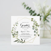 幾何学的金ゴールド熱帯グリーンジェンダーがパーティーを表示 招待状 (スタンド正面)