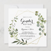 幾何学的金ゴールド熱帯グリーンジェンダーがパーティーを表示 招待状 (正面)