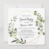 幾何学的金ゴールド熱帯書道グラードパーティー 招待状 (正面)