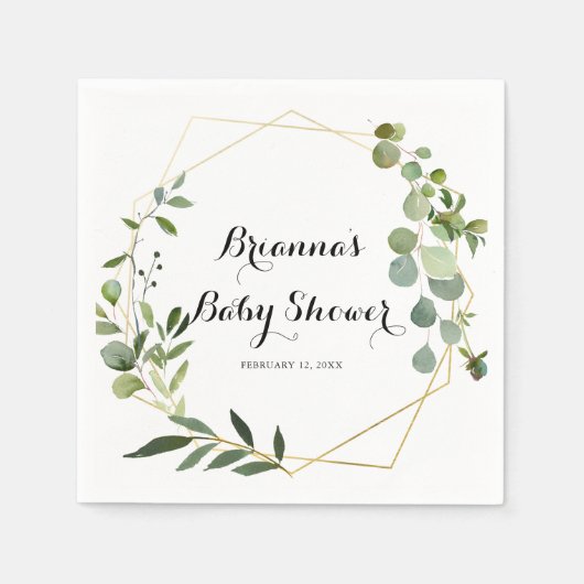 幾何学的金ゴールド熱帯書道赤ちゃんシャワー スタンダードカクテルナプキン (正面)