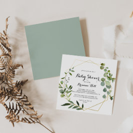 幾何学的金ゴールド熱帯書道赤ちゃんシャワー 招待状