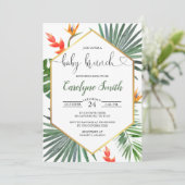 幾何学的金ゴールド熱帯男女兼用ベビーブランチ 招待状 (スタンド正面)