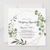 幾何学的金ゴールド熱帯結婚書道のブランチ 招待状 (正面)