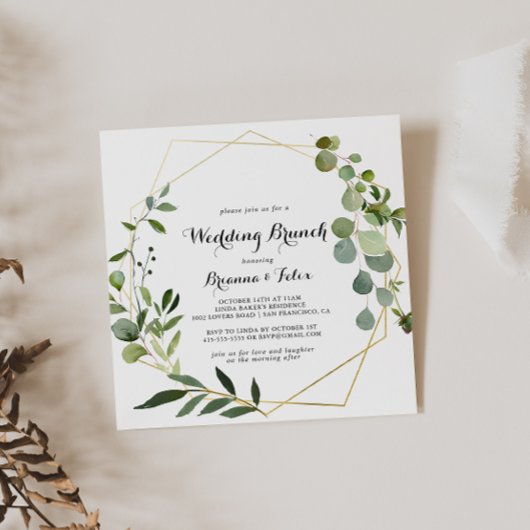 幾何学的金ゴールド熱帯結婚書道のブランチ 招待状