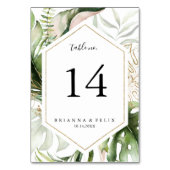 幾何学的金ゴールド熱帯結婚緑 テーブルナンバー (正面)