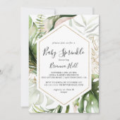 幾何学的金ゴールド熱帯緑のベビー散布 招待状 (正面)