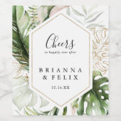 幾何学的金ゴールド熱帯緑の応援結婚ズ ワインラベル (シングルラベル)