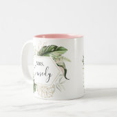 幾何学的金ゴールド熱帯緑の新婚の花嫁 ツートーンマグカップ (正面左)