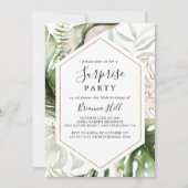 幾何学的金ゴールド熱帯緑の驚きのパーティー 招待状 (正面)