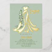 幾何学的金ゴールド熱帯緑バチェロレッテ 箔招待状 (正面)