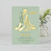 幾何学的金ゴールド熱帯緑バチェロレッテ 箔招待状 (立ち正面)
