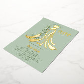 幾何学的金ゴールド熱帯緑バチェロレッテ 箔招待状 (回転した状態)