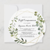幾何学的金ゴールド熱帯緑ファーストコミュニオン 招待状 (正面)