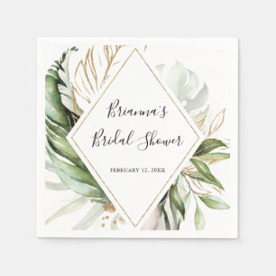 幾何学的金ゴールド熱帯緑ブライダルシャワー スタンダードカクテルナプキン