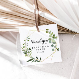 幾何学的金ゴールド熱帯緑結婚書道 フェイバータグ