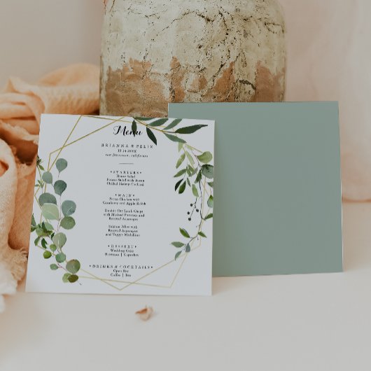 幾何学的金ゴールド熱帯緑色書道夕食会 メニュー