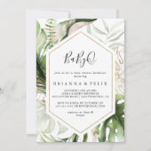 幾何学的金ゴールド熱帯BabyQベビーシャワーバーベキュー 招待状 (正面)