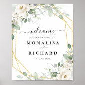 幾何学的金ゴールド白結婚フローラ標識 ポスター (正面)