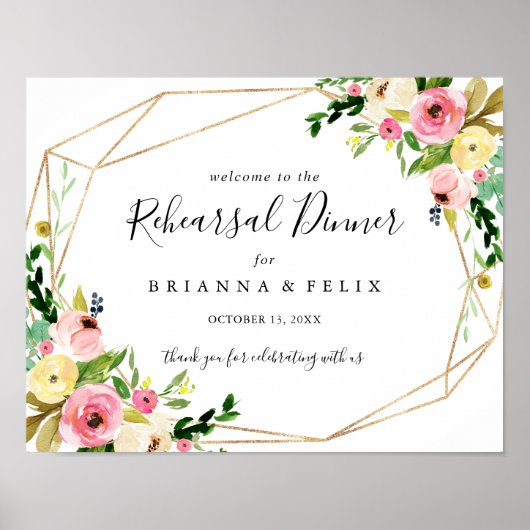 幾何学的金ゴールド秋リハーサルディナーウェルカムサイン ポスター (正面)