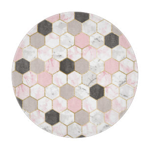 幾何学的金ゴールド箔、大理石六角形パターン。 カッティングボード