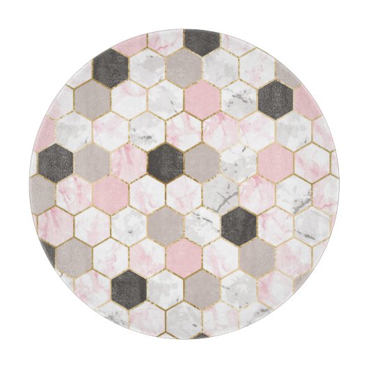 幾何学的金ゴールド箔、大理石六角形パターン。 カッティングボード (正面)