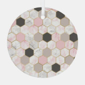 幾何学的金ゴールド箔、大理石六角形パターン。 ガラスオーナメント (裏面)