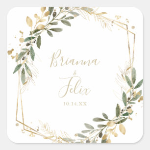 幾何学的金ゴールド結婚の封筒用シール スクエアシール